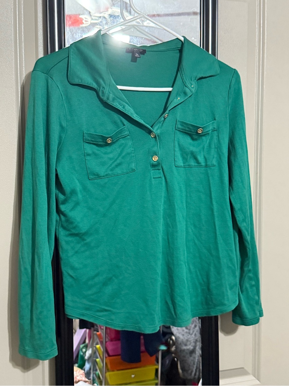 Talbots Green Long-Sleeve Polo Shirt with Chest Pockets
